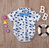 Baby Boy Dinosaur Romper + Bow tie - Blue.